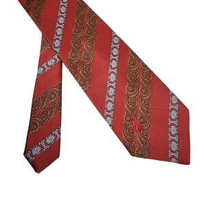 VTG 60s 70s Bronzini Wide Tie Necktie Red Textured Stripe  56" x4.25"